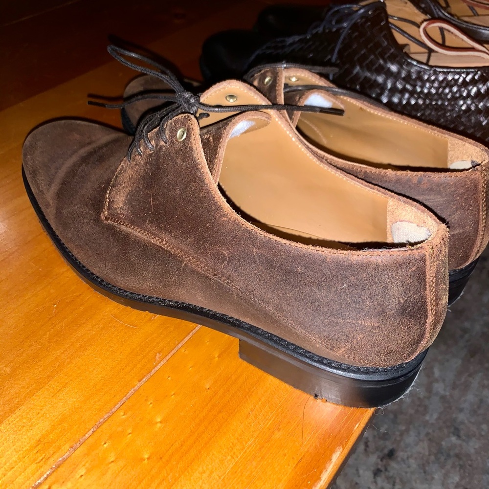 Black Prince Shoes worn once, brown weathered rust shoes never worn.